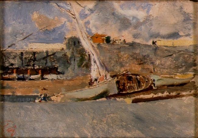 Maria Fortuny i Marsal Paisatge amb barques France oil painting art